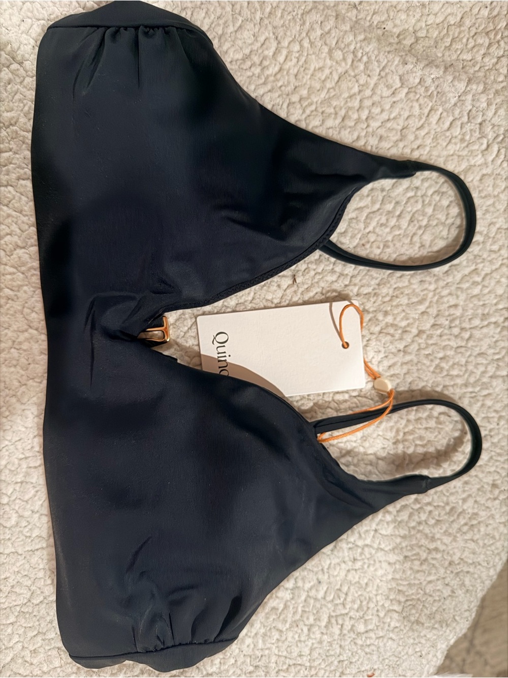 Quince Black Minimalist Bikini Top with Thin Straps